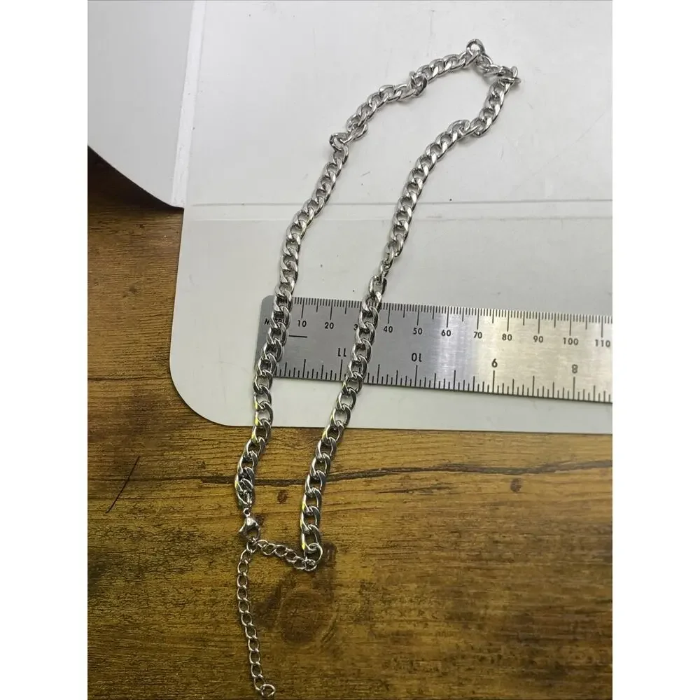 Mens Silver Tone Cuban Link Style Chain Necklace